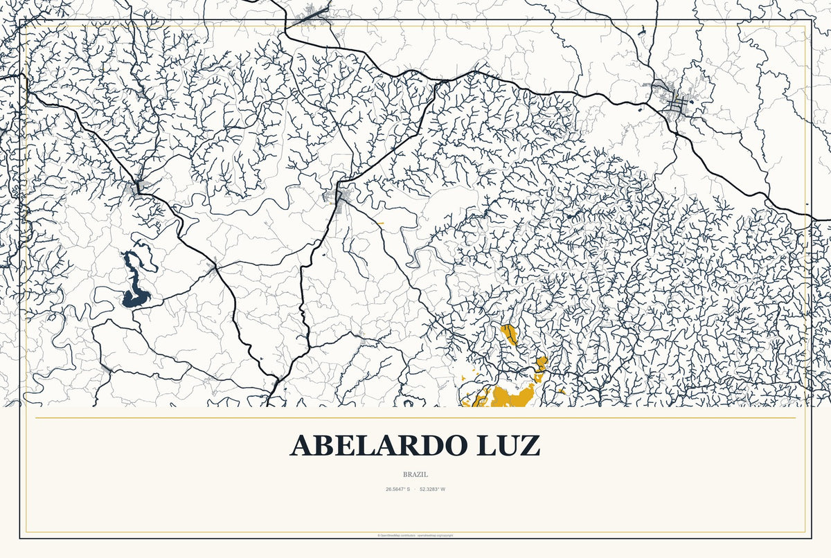 Abelardo Luz, Brazil City Map Aluminum Sign in Citrine Modern style