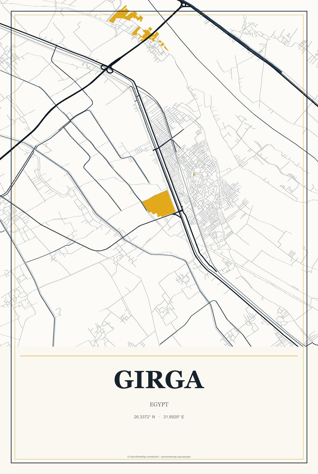 Girga, Egypt City Map Aluminum Sign in Citrine Modern style