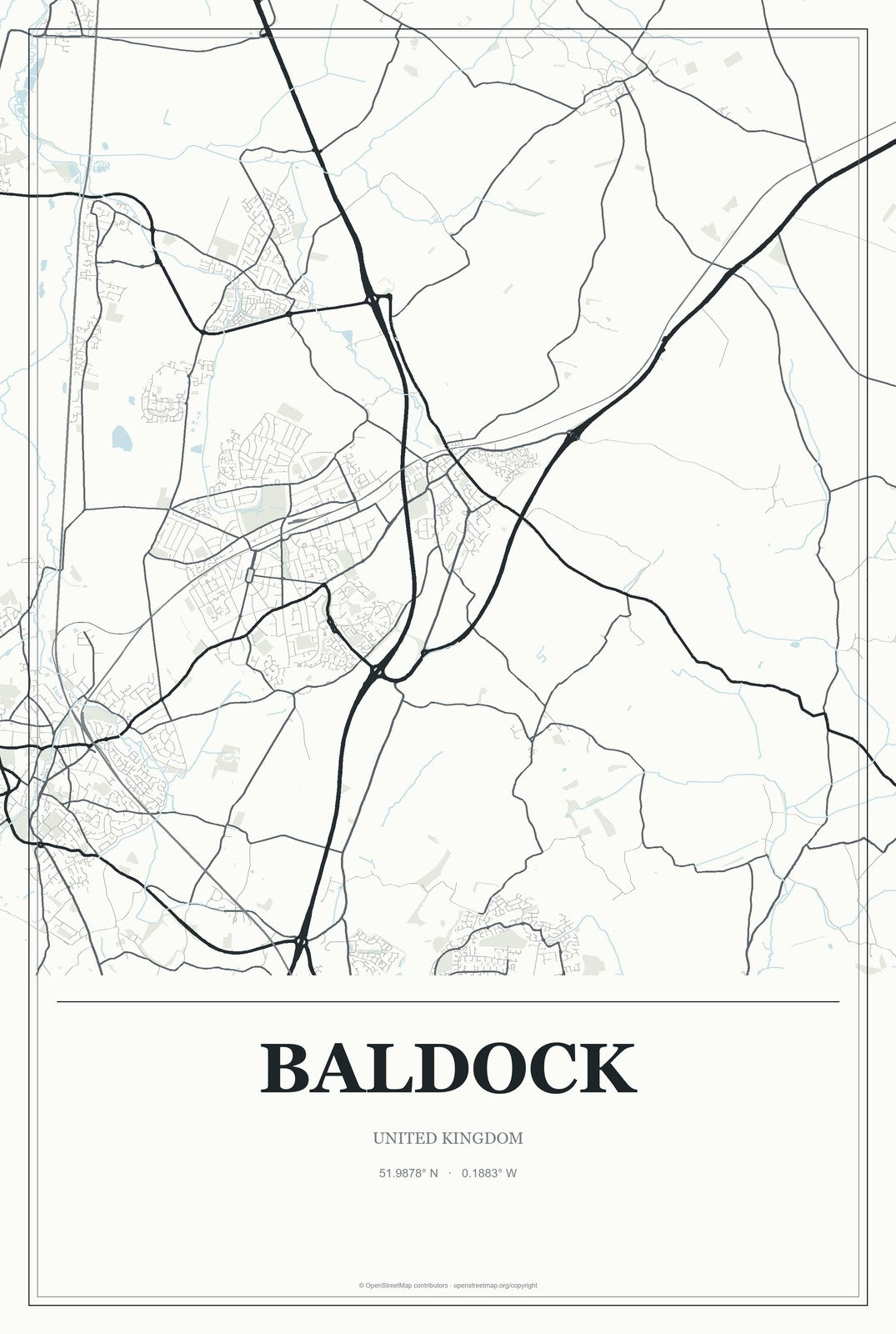 Baldock, United Kingdom City Map Aluminum Sign in Gallery Air style