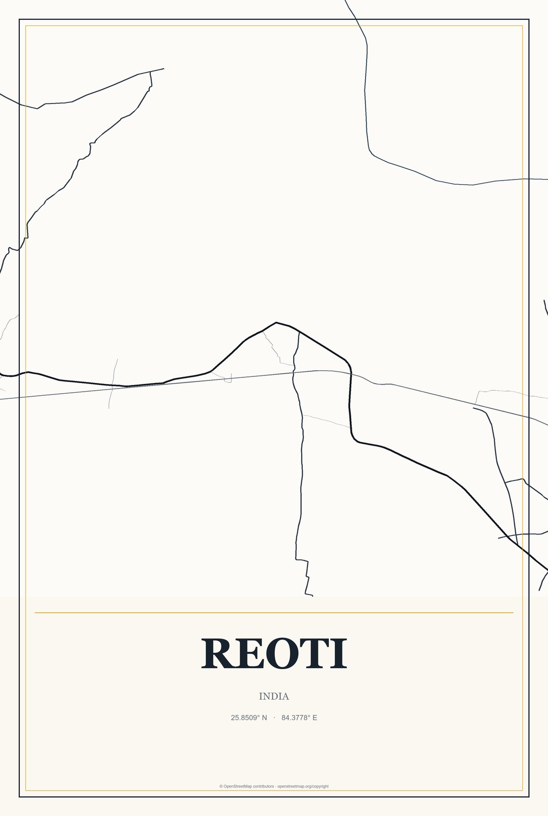 Reoti, India City Map Aluminum Sign in Citrine Modern style