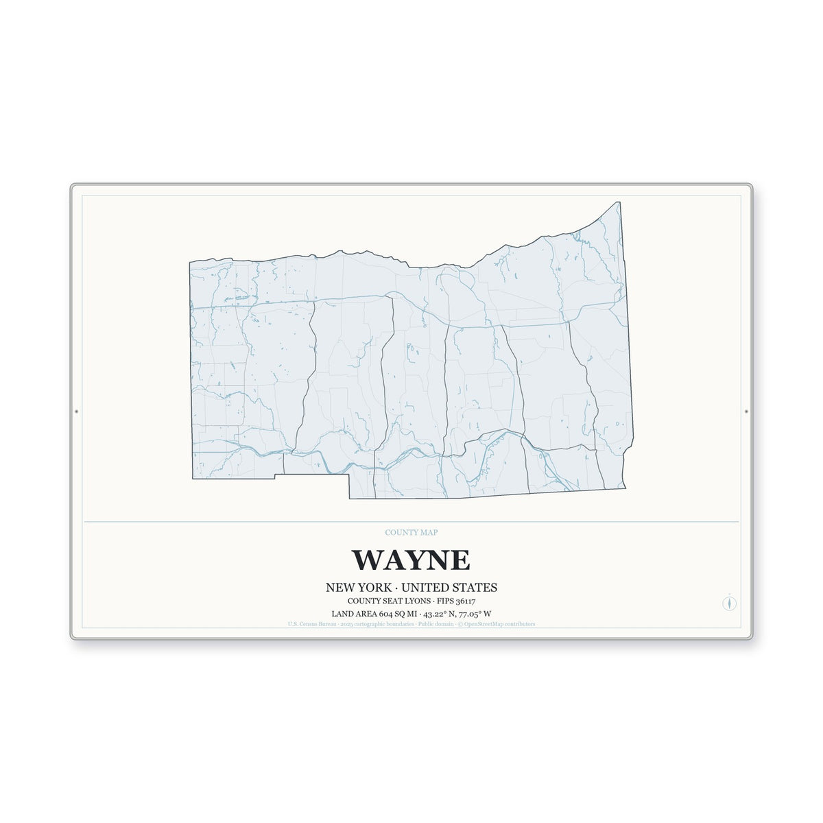 Wayne County, New York Map Aluminum Sign in Gallery Air style