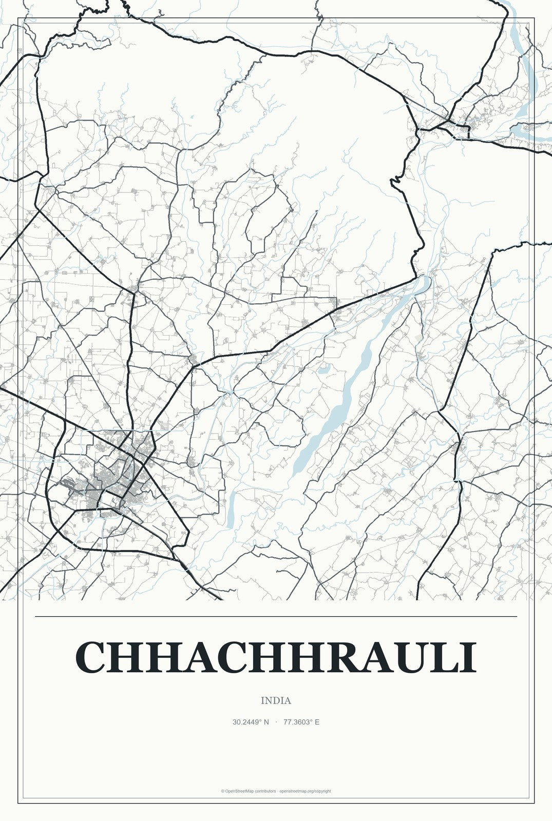 Chhachhrauli, India City Map Aluminum Sign in Gallery Air style