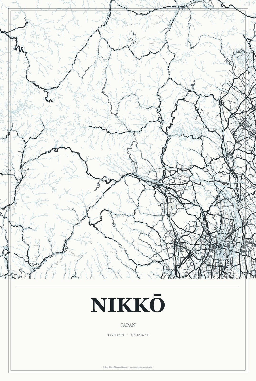 Nikkō, Japan City Map Aluminum Sign in Gallery Air style