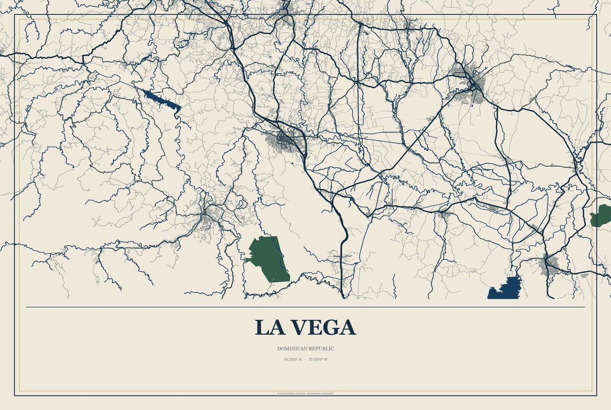 La Vega, Dominican Republic City Map Aluminum Sign in Coastal Cutout style