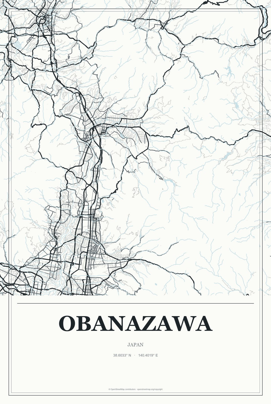 Obanazawa, Japan City Map Aluminum Sign in Gallery Air style