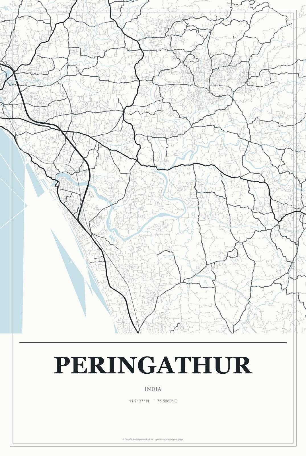 Peringathur, India City Map Aluminum Sign in Gallery Air style