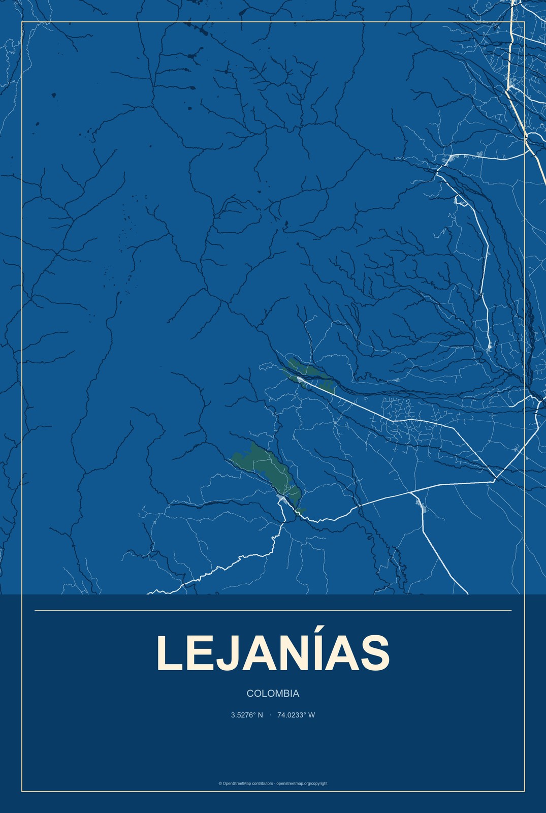 Lejanías, Colombia City Map Aluminum Sign in Harbor Cobalt style