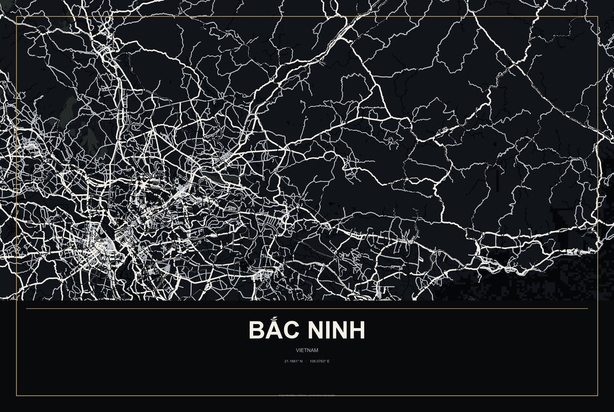 Bắc Ninh, Vietnam City Map Aluminum Sign in Metropolitan Noir style