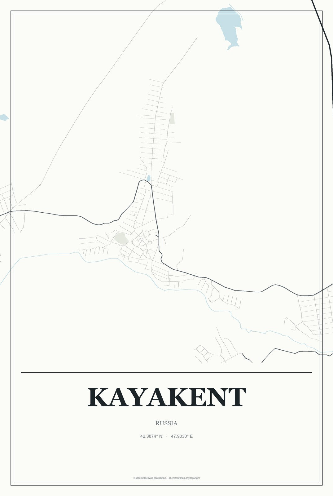 Kayakent, Russia City Map Aluminum Sign in Gallery Air style