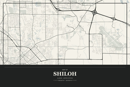 Shiloh, Illinois City Map Aluminum Sign in Museum Plaque style