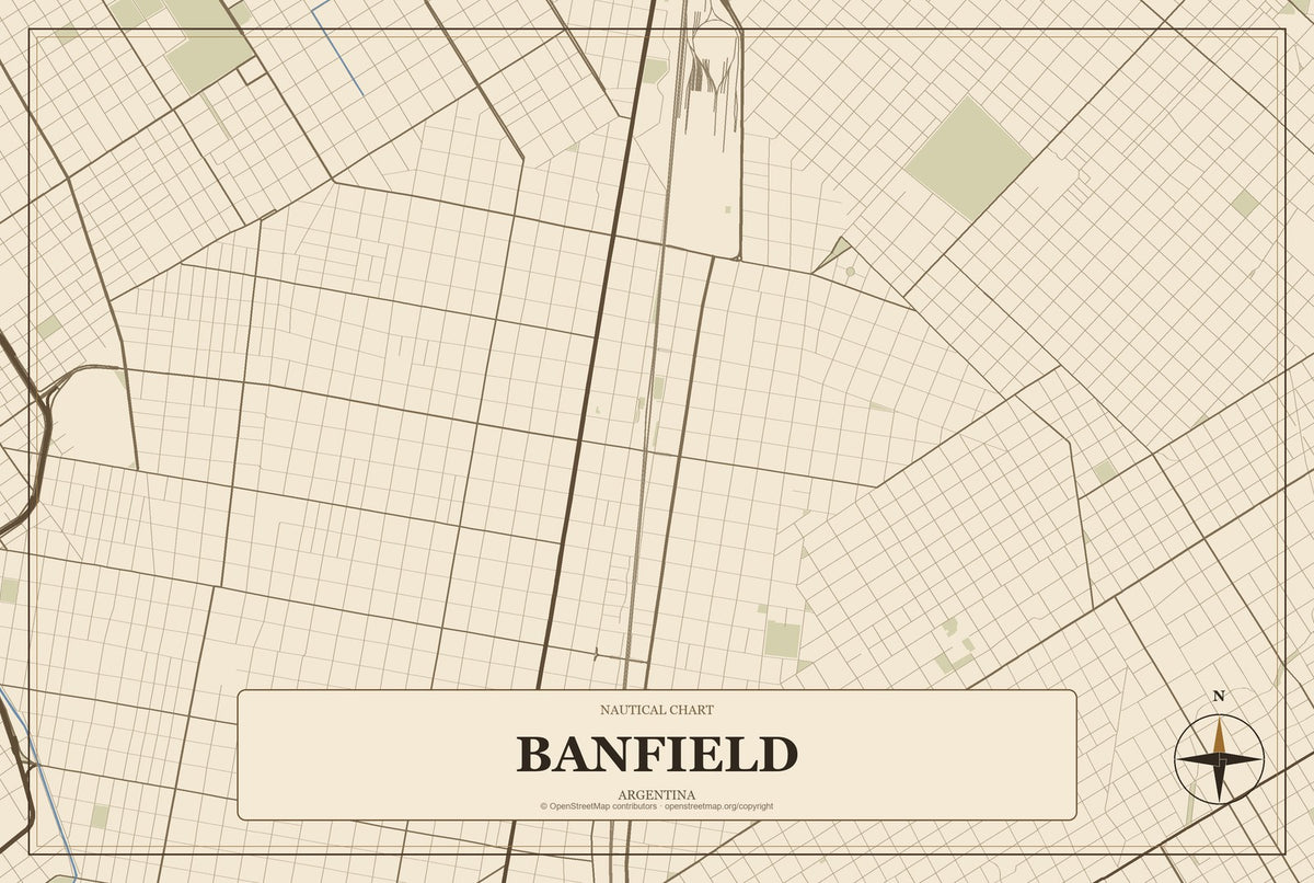 Banfield, Argentina City Map Aluminum Sign in Heritage Nautical style