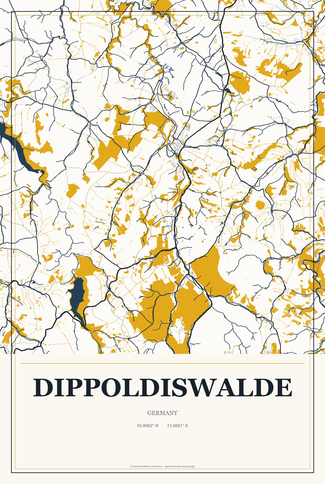 Dippoldiswalde, Germany City Map Aluminum Sign in Citrine Modern style