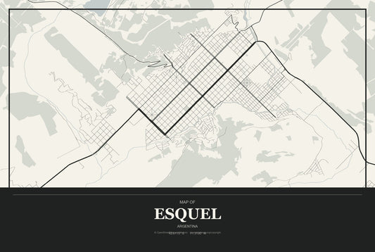 Esquel, Argentina City Map Aluminum Sign in Museum Plaque style