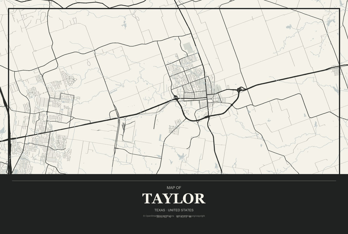Taylor, Texas City Map Aluminum Sign in Museum Plaque style