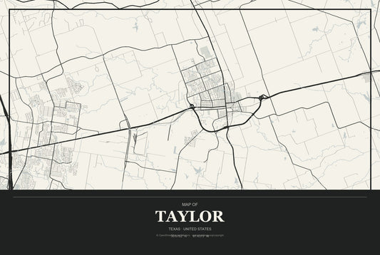 Taylor, Texas City Map Aluminum Sign in Museum Plaque style