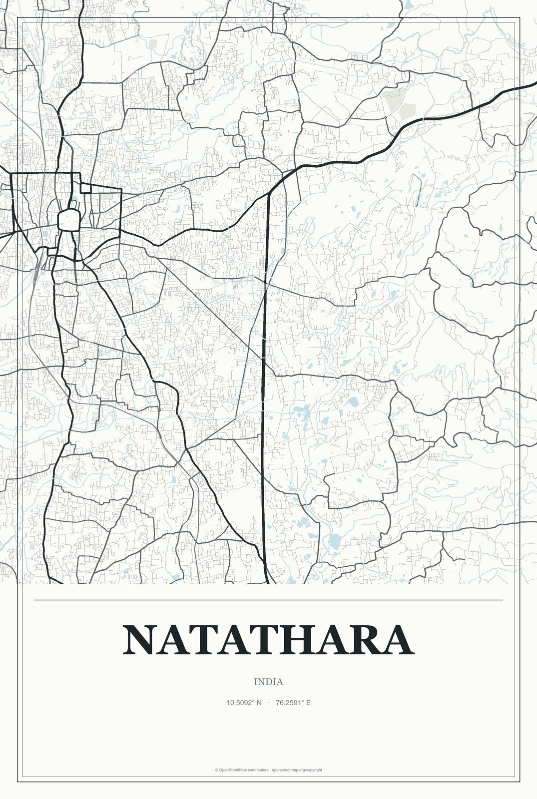 Natathara, India City Map Aluminum Sign in Gallery Air style