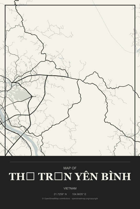 Thị Trấn Yên Bình, Vietnam City Map Aluminum Sign in Museum Plaque style