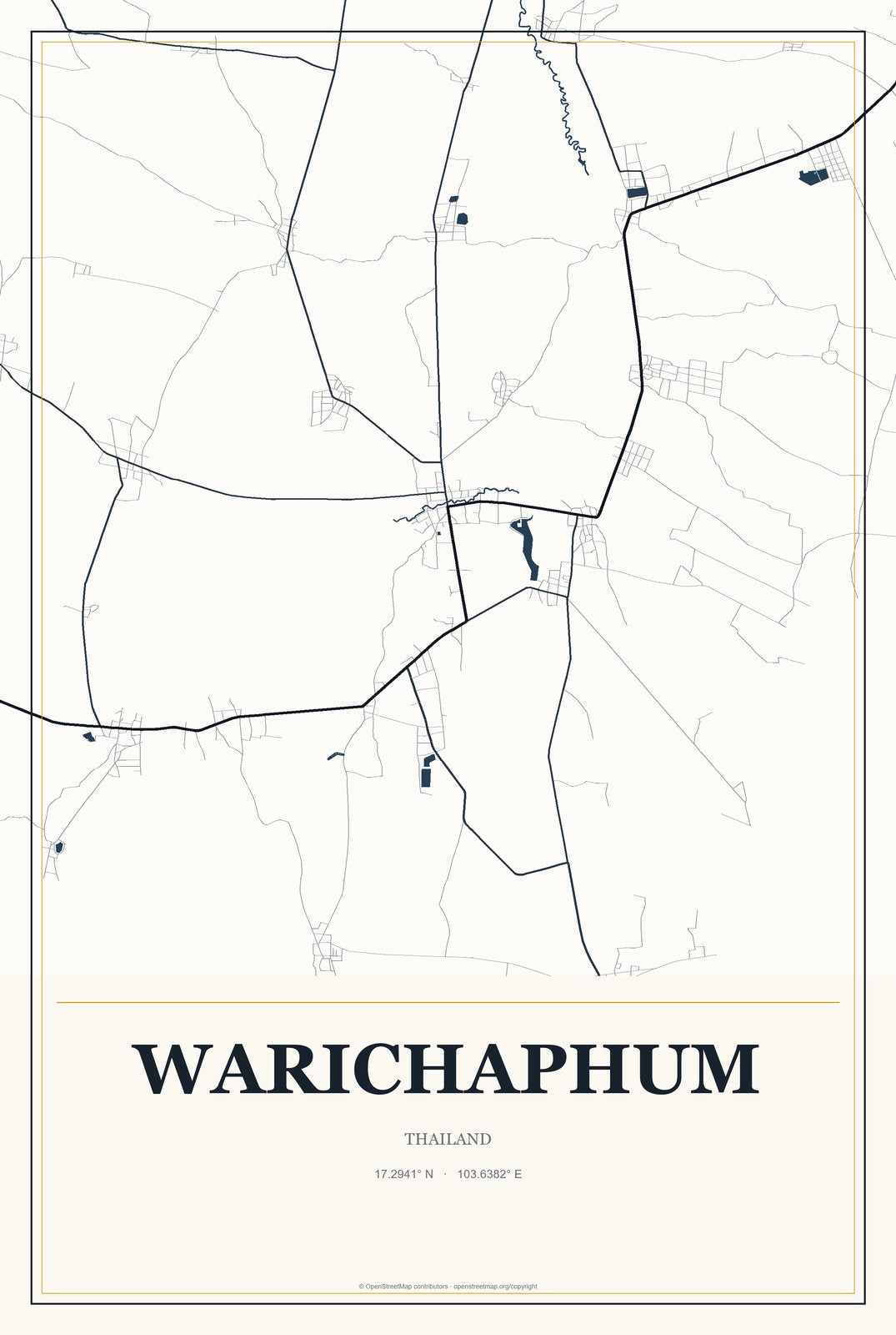 Warichaphum, Thailand City Map Aluminum Sign in Citrine Modern style