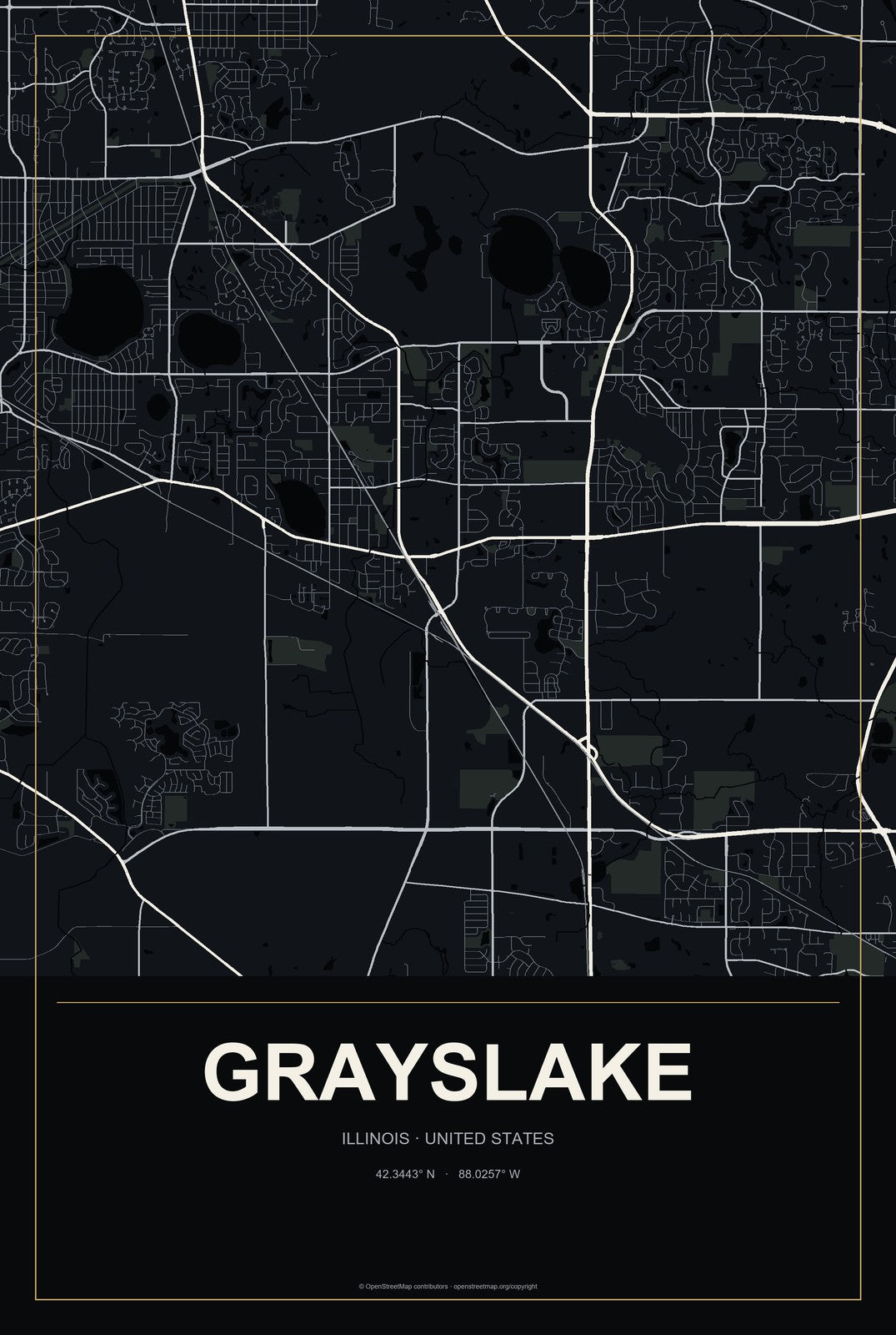 Grayslake, Illinois City Map Aluminum Sign in Metropolitan Noir style
