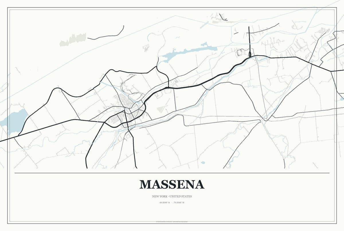 Massena, New York City Map Aluminum Sign in Gallery Air style