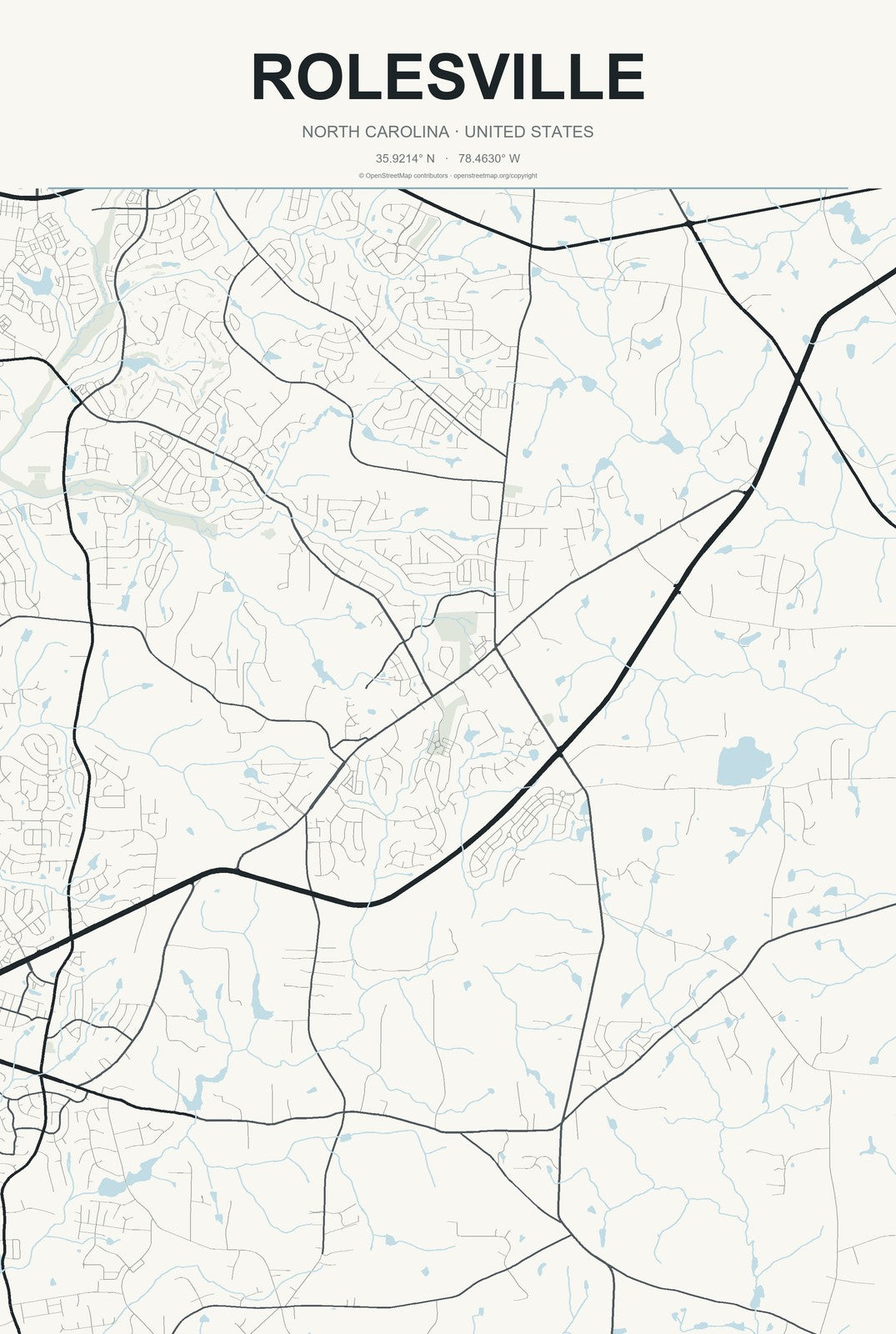 Rolesville, North Carolina City Map Aluminum Sign in Headline Atlas style