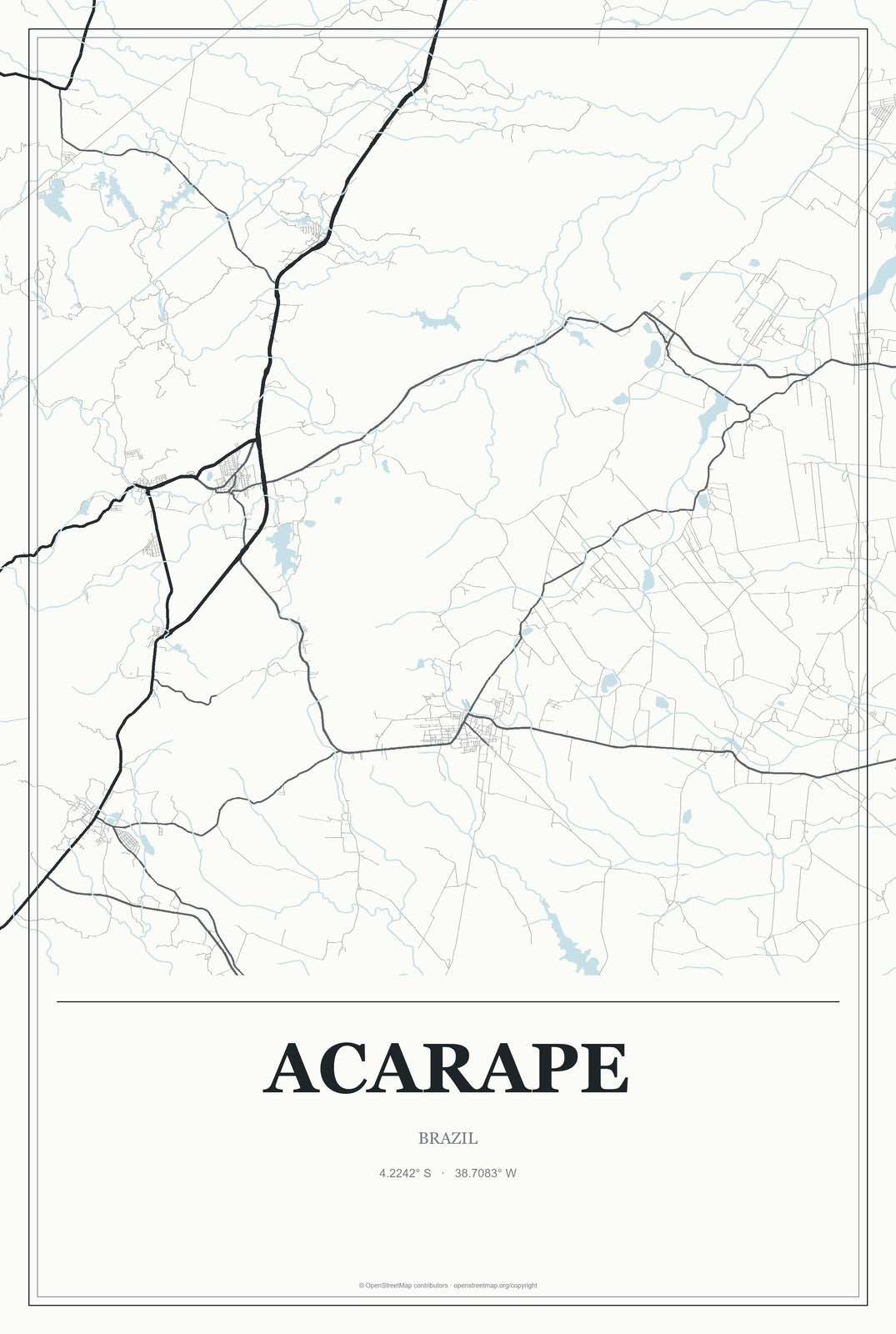 Acarape, Brazil City Map Aluminum Sign in Gallery Air style