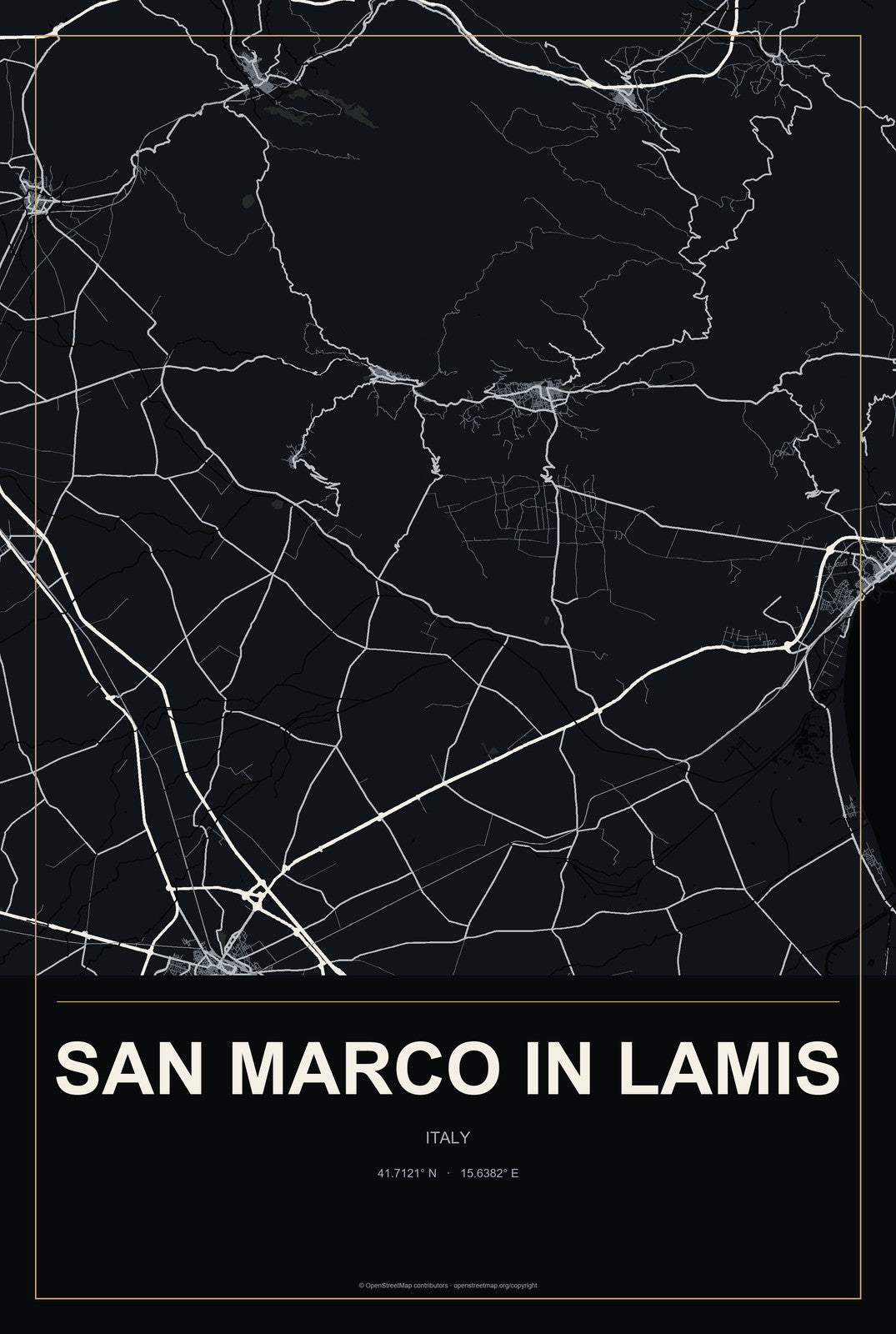 San Marco in Lamis, Italy City Map Aluminum Sign in Metropolitan Noir style
