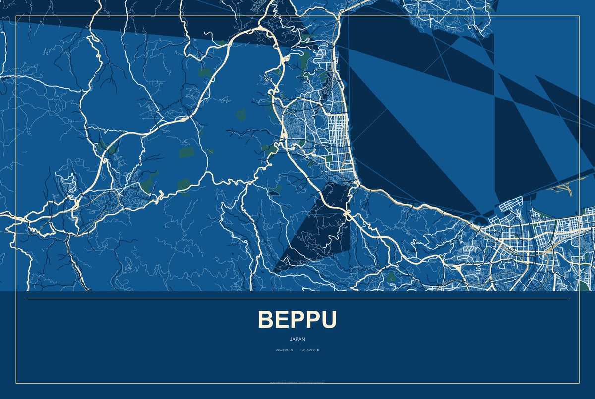 Beppu, Japan City Map Aluminum Sign in Harbor Cobalt style