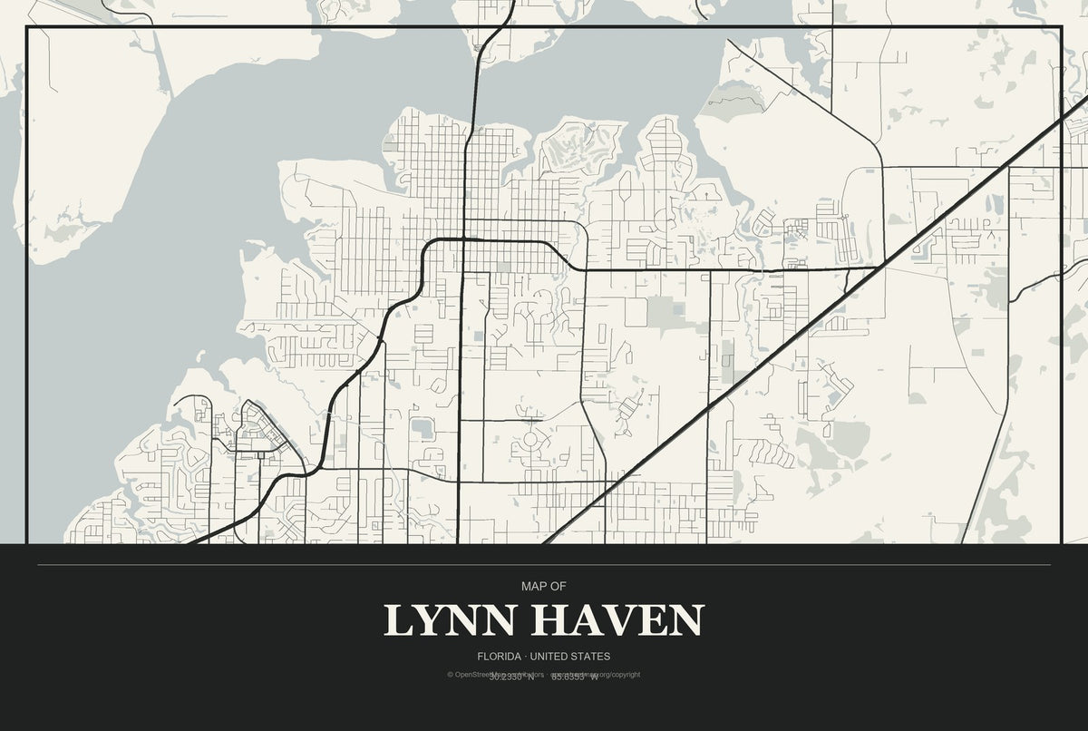 Lynn Haven, Florida City Map Aluminum Sign in Museum Plaque style