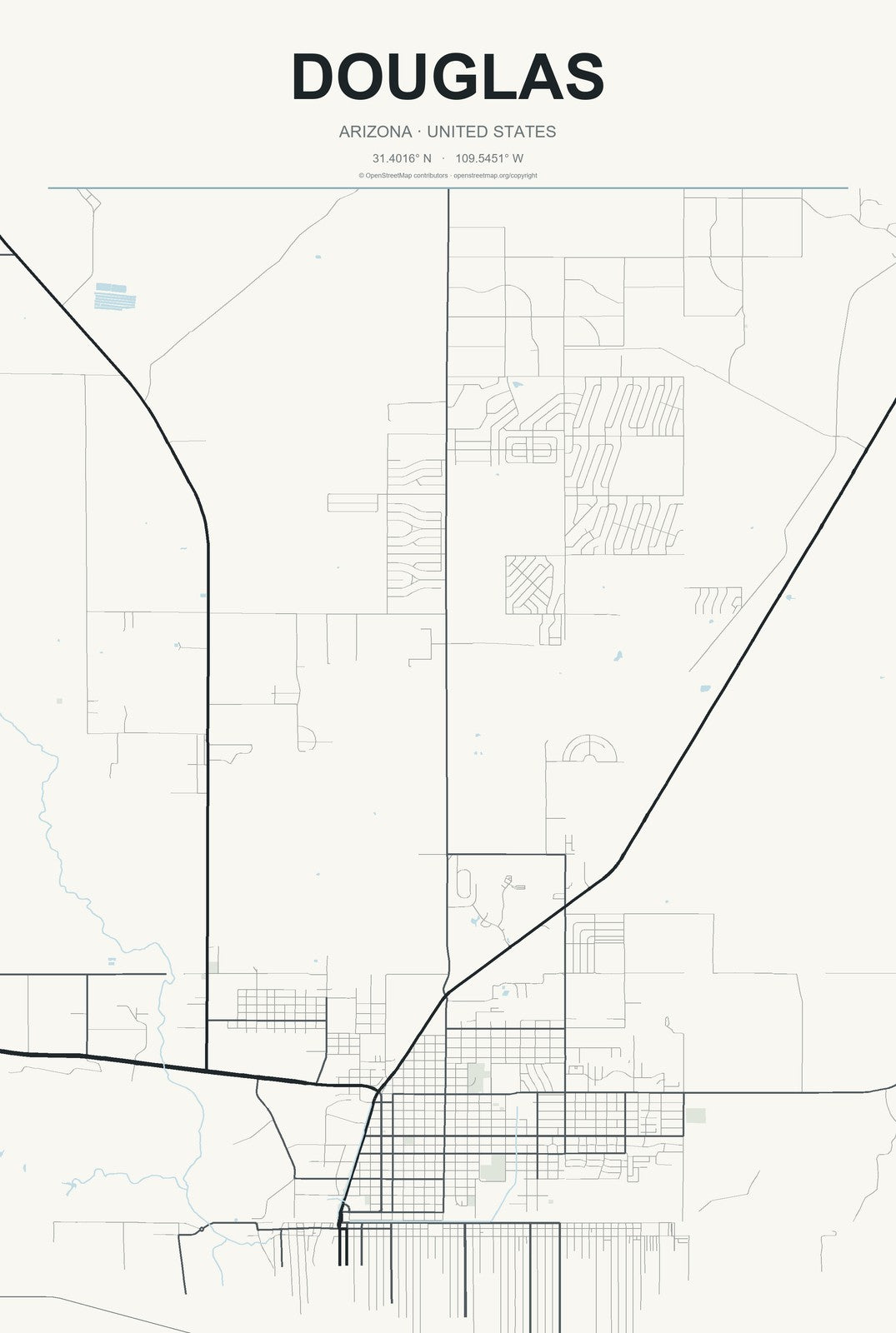 Douglas, Arizona City Map Aluminum Sign in Headline Atlas style