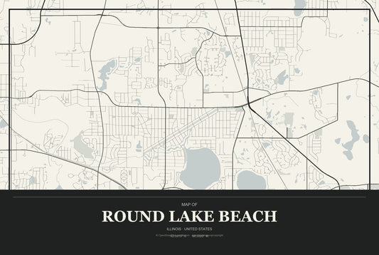 Round Lake Beach, Illinois City Map Aluminum Sign in Museum Plaque style