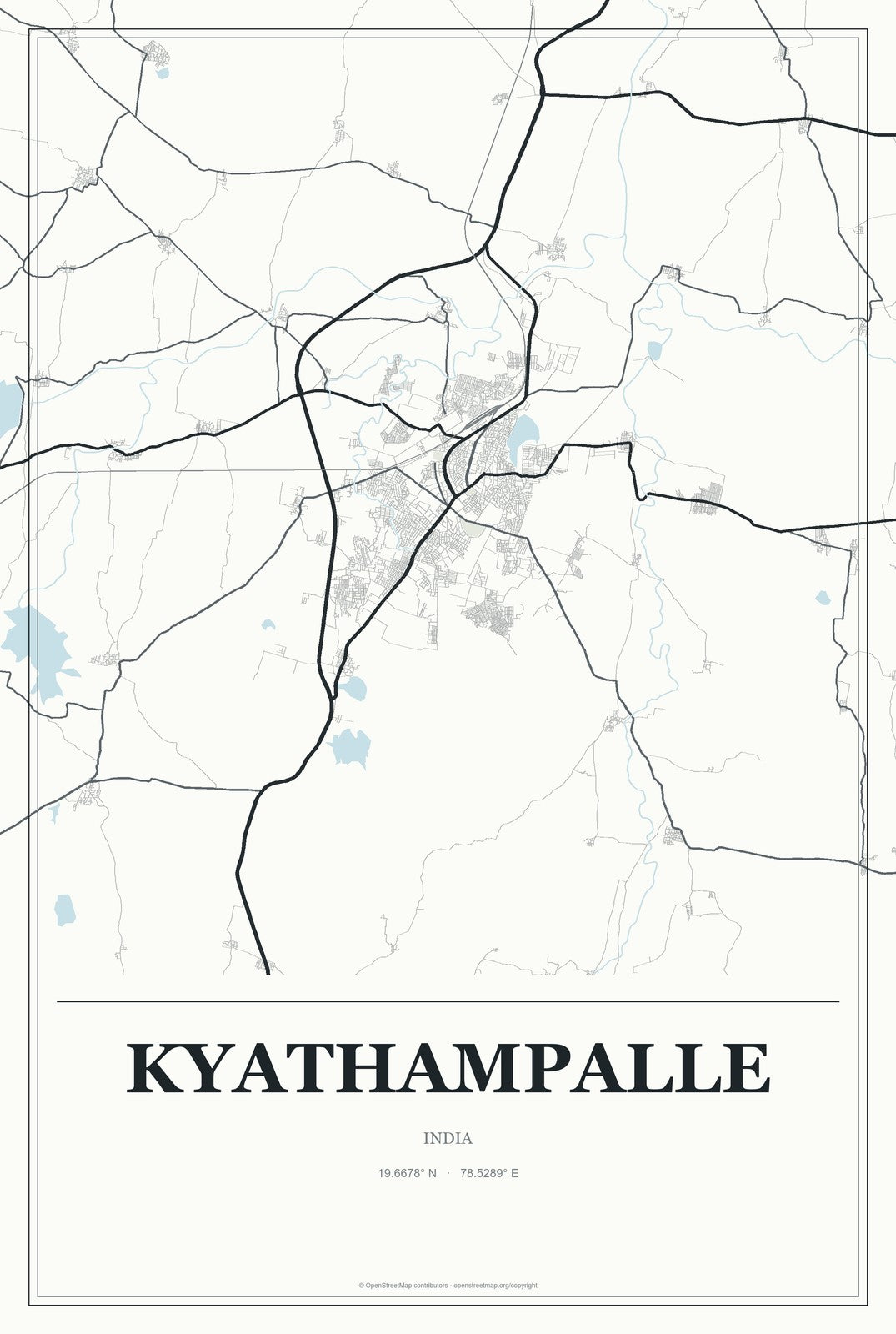 Kyathampalle, India City Map Aluminum Sign in Gallery Air style