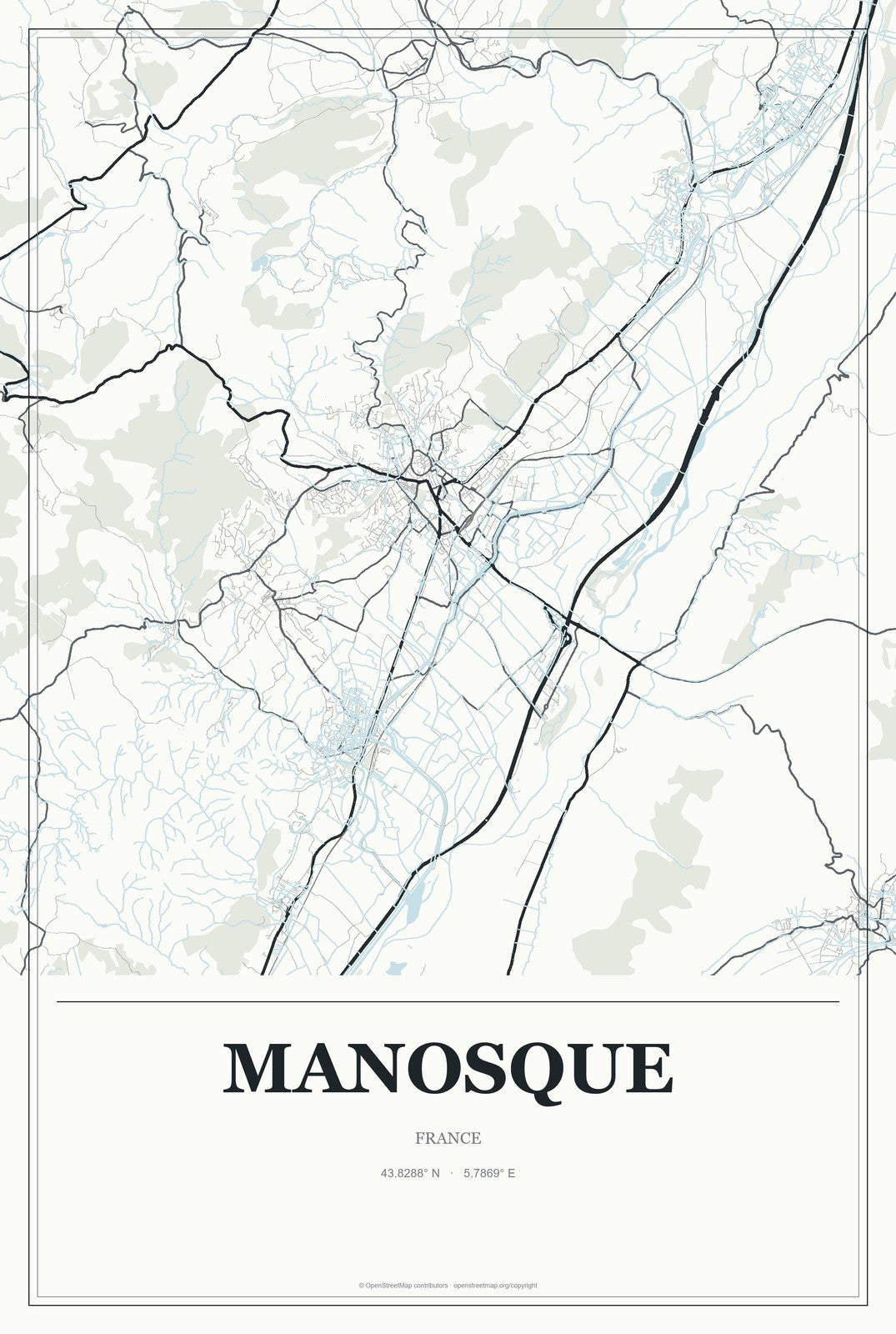 Manosque, France City Map Aluminum Sign in Gallery Air style