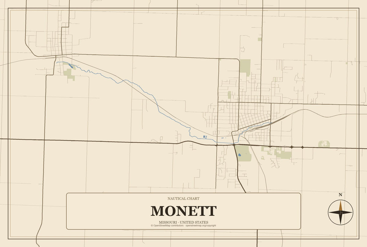 Monett, Missouri City Map Aluminum Sign in Heritage Nautical style