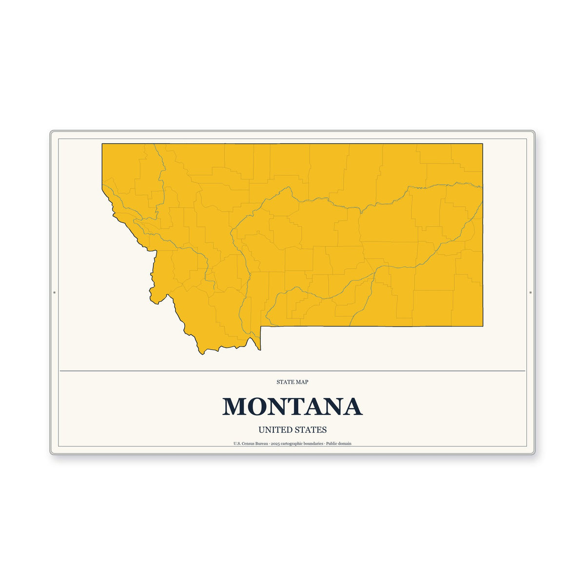 Montana state map aluminum sign in Citrine Modern style