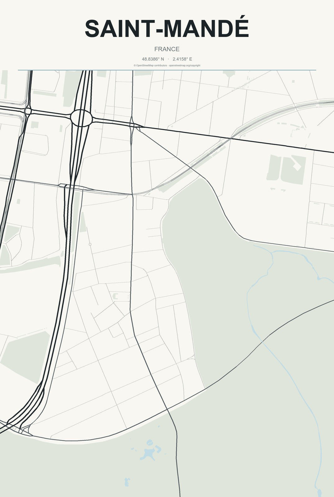 Saint-Mandé, France City Map Aluminum Sign in Headline Atlas style