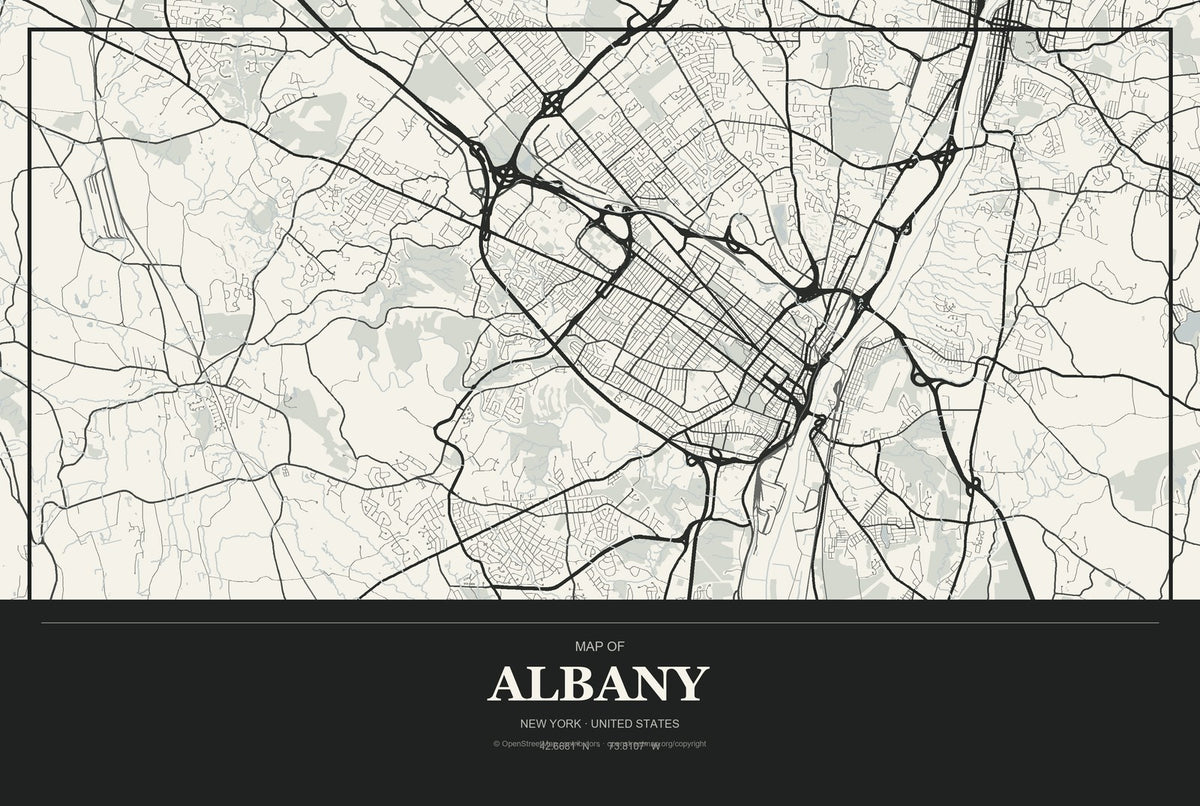 Albany, New York City Map Aluminum Sign in Museum Plaque style