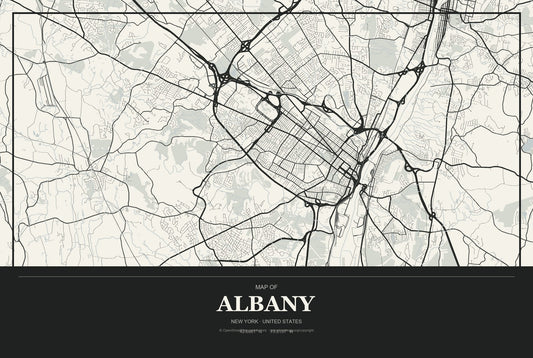 Albany, New York City Map Aluminum Sign in Museum Plaque style