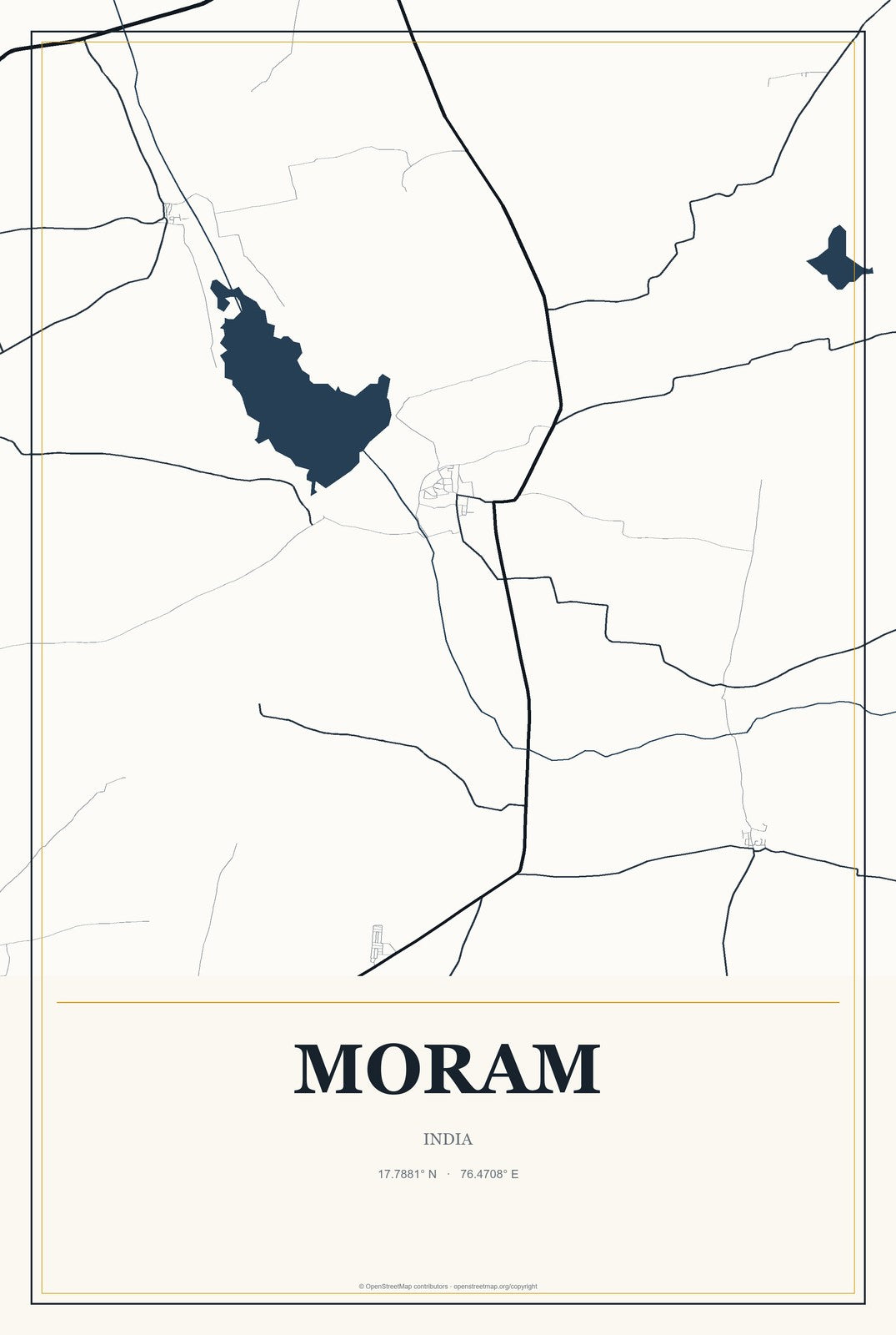 Moram, India City Map Aluminum Sign in Citrine Modern style