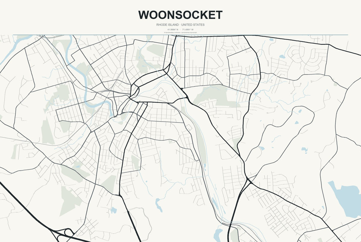 Woonsocket, Rhode Island City Map Aluminum Sign in Headline Atlas style