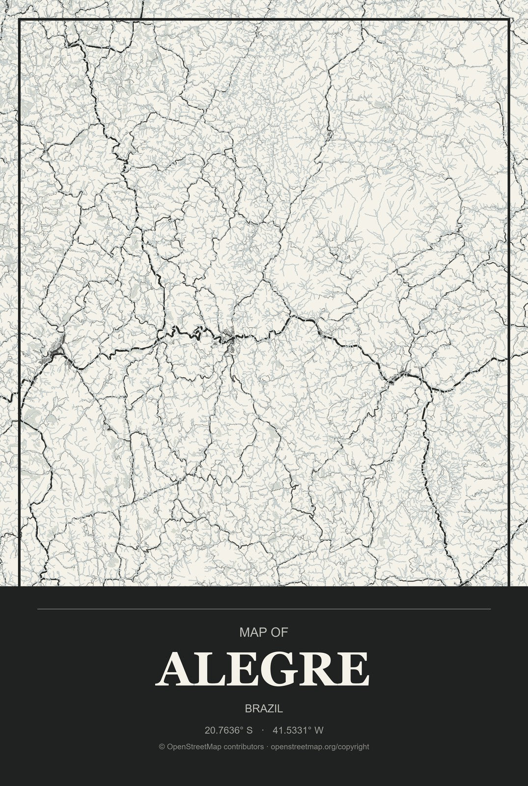 Alegre, Brazil City Map Aluminum Sign in Museum Plaque style