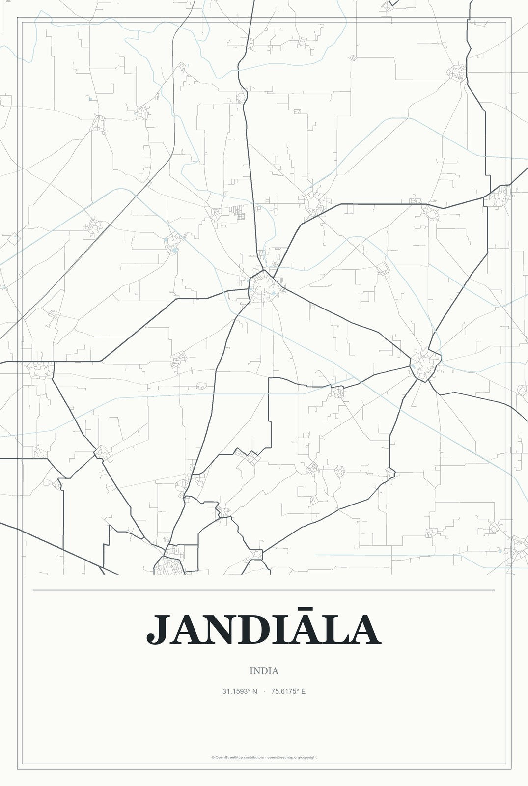 Jandiāla, India City Map Aluminum Sign in Gallery Air style