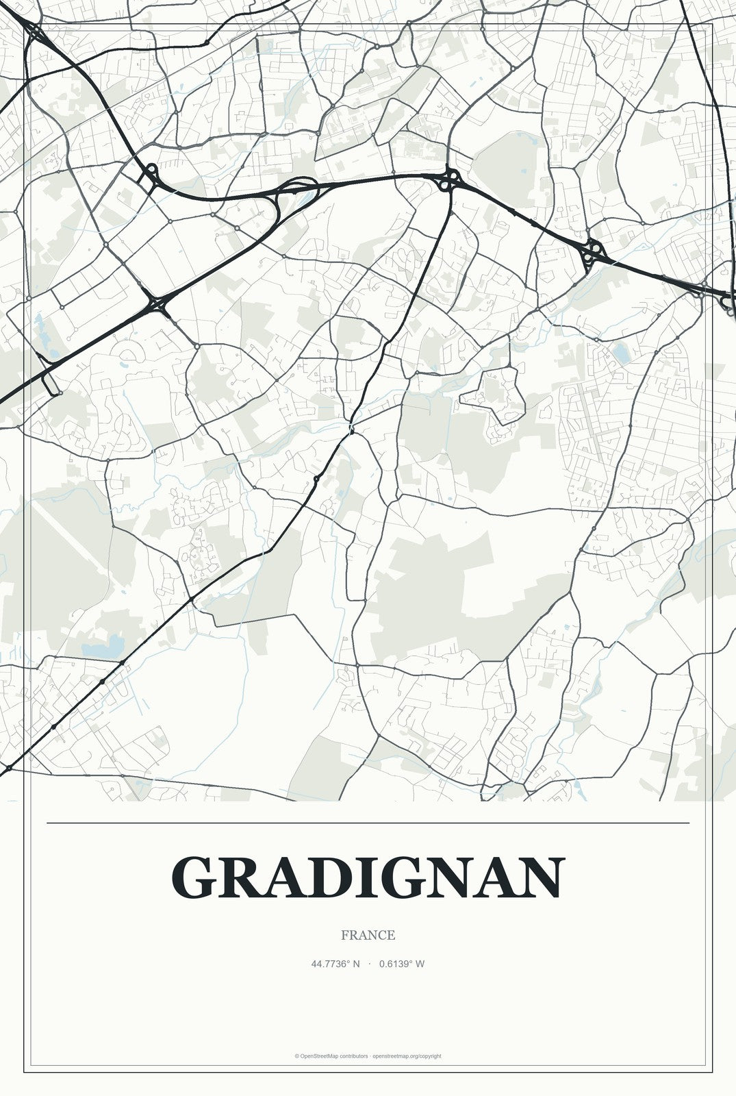 Gradignan, France City Map Aluminum Sign in Gallery Air style