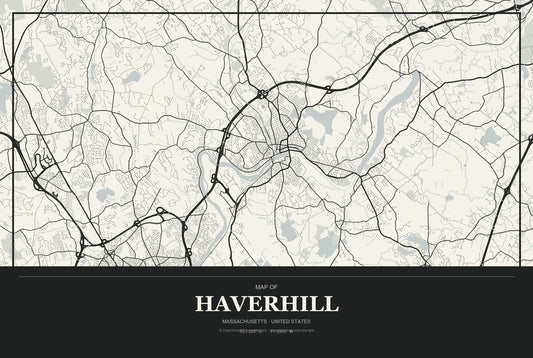 Haverhill, Massachusetts City Map Aluminum Sign in Museum Plaque style