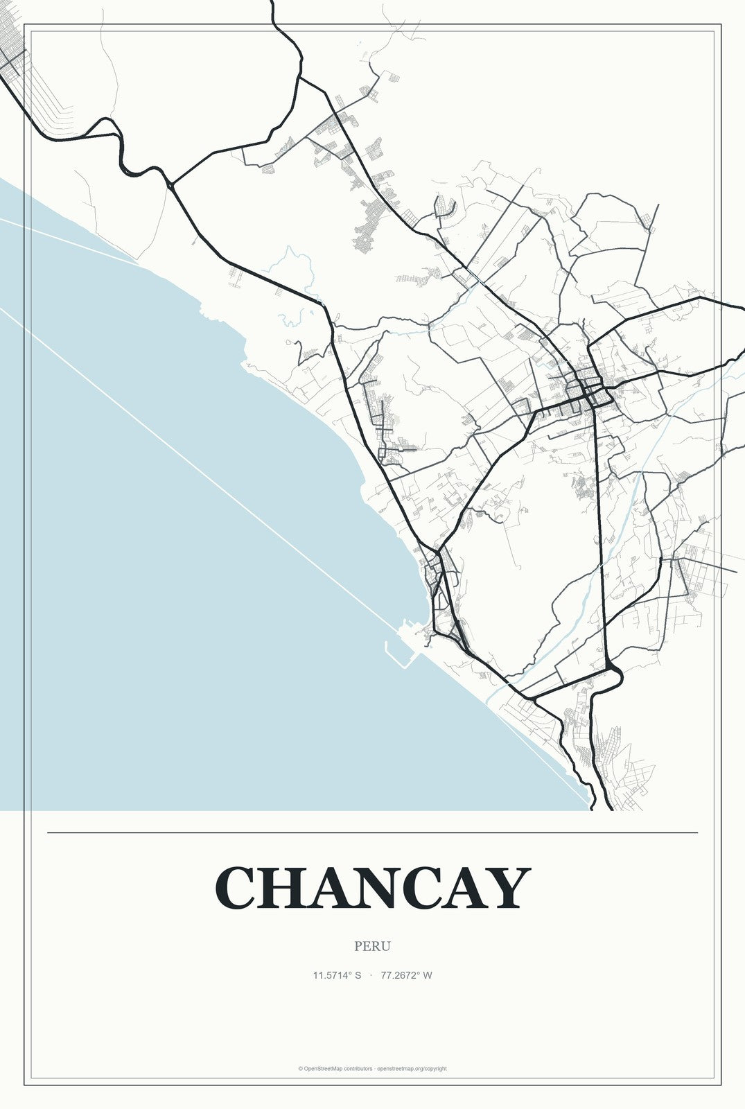 Chancay, Peru City Map Aluminum Sign in Gallery Air style