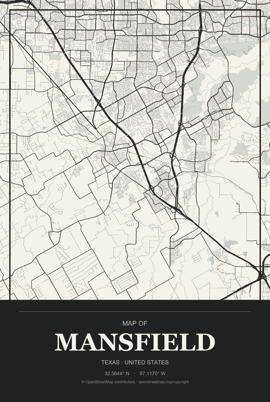 Mansfield, Texas City Map Aluminum Sign in Museum Plaque style