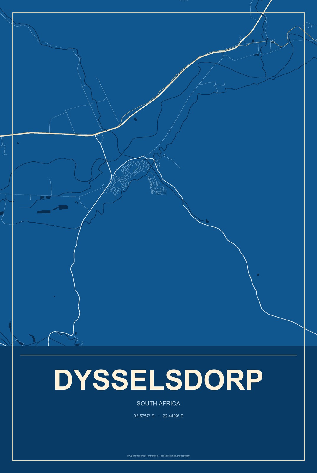 Dysselsdorp, South Africa City Map Aluminum Sign in Harbor Cobalt style