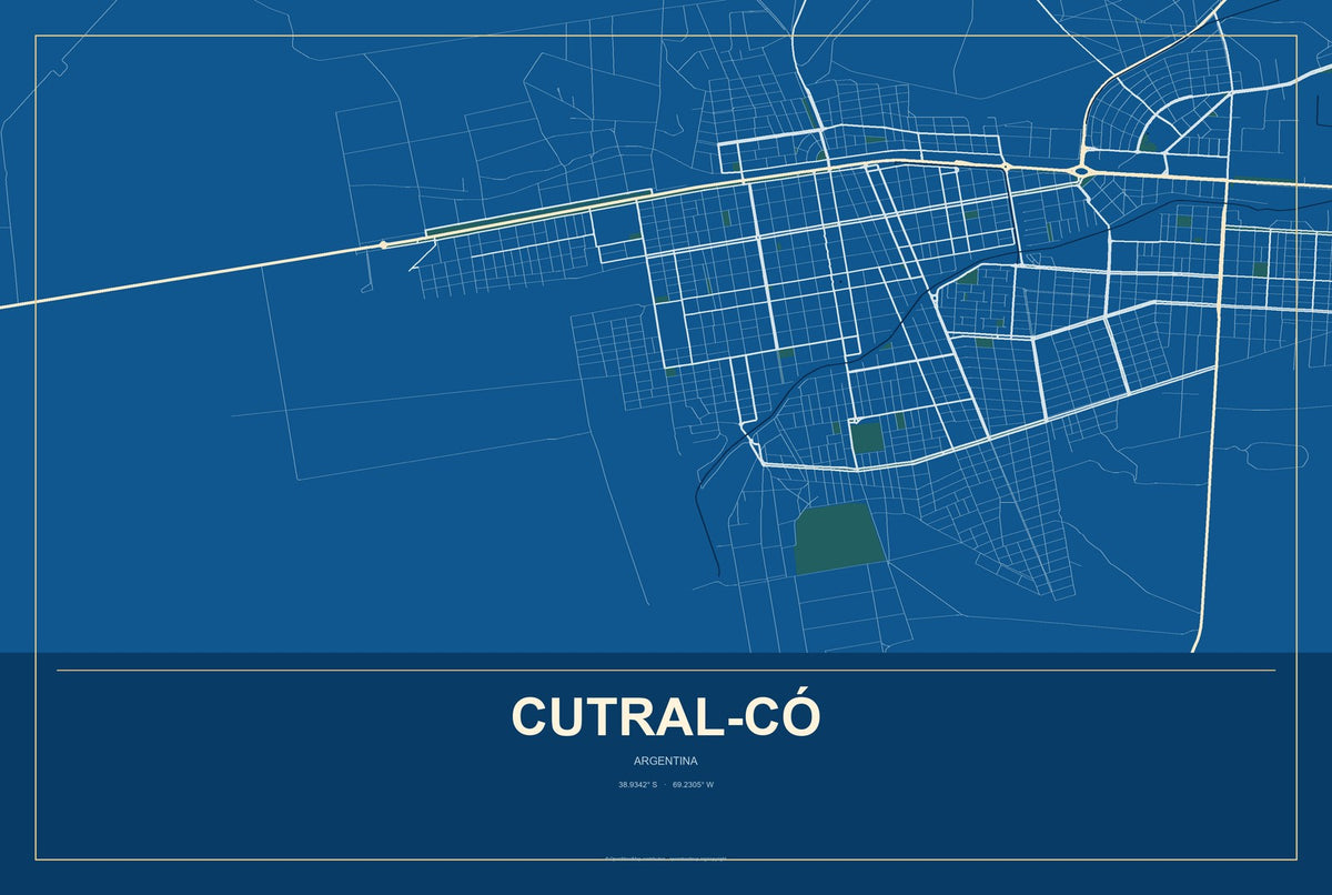 Cutral-Có, Argentina City Map Aluminum Sign in Harbor Cobalt style