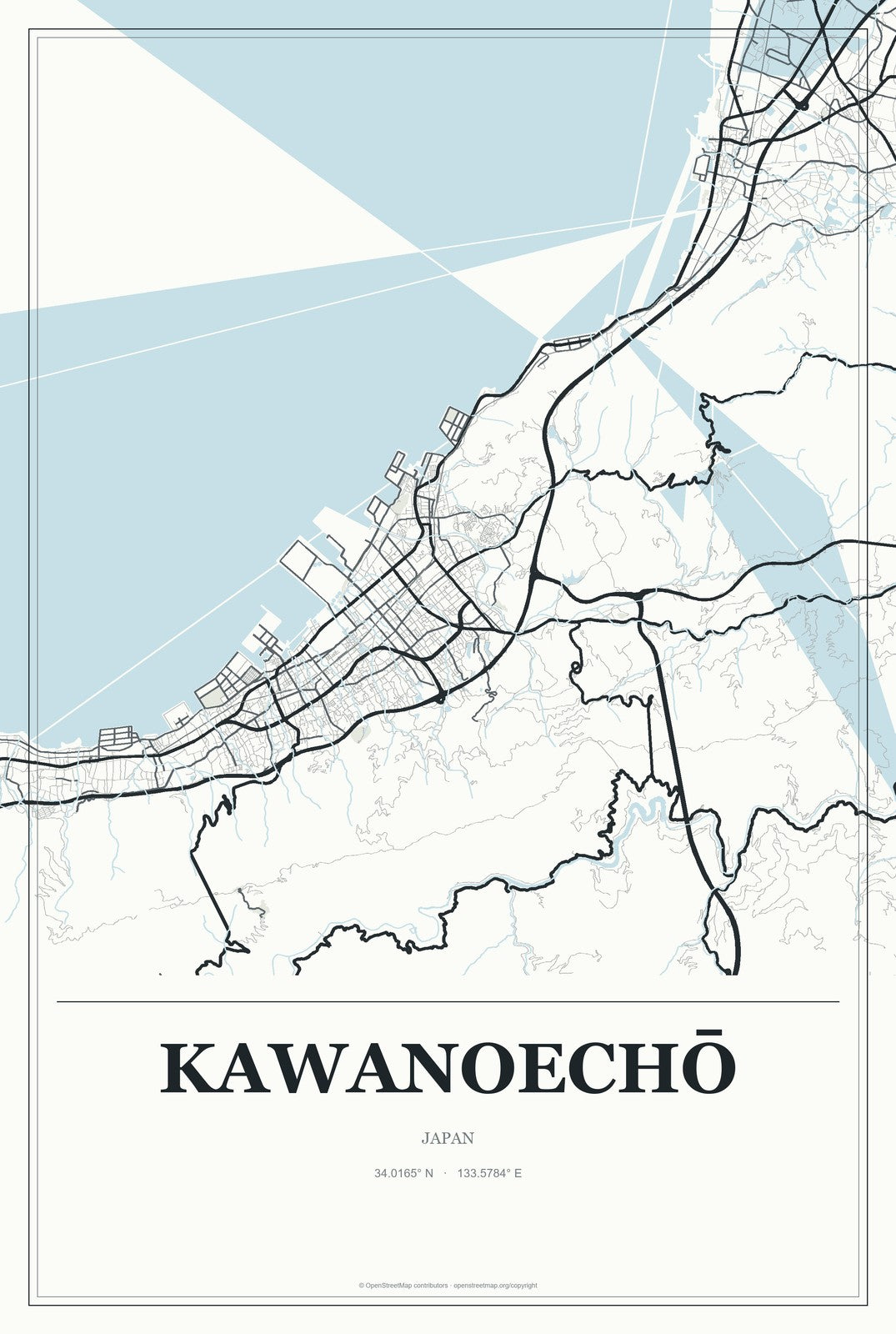 Kawanoechō, Japan City Map Aluminum Sign in Gallery Air style
