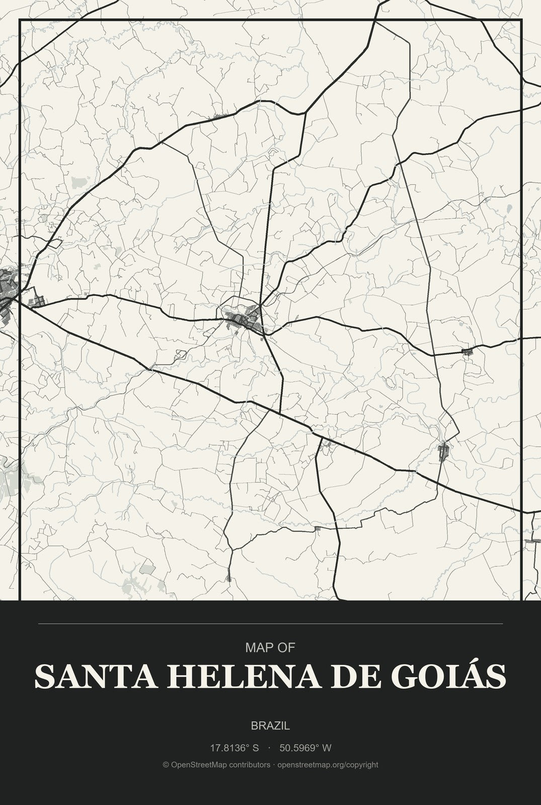 Santa Helena de Goiás, Brazil City Map Aluminum Sign in Museum Plaque style